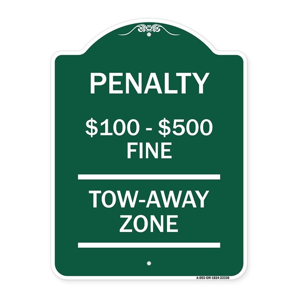 Penalty $100 $500 Fine Tow Away Zone Virginia Handicap Supplementary, Green & White, GW-1824-23336